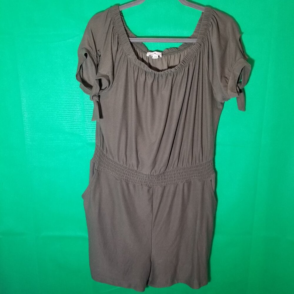 Derek‎ Heart Short Romper One Piece Olive Green Plus Size 1X Retro Boho